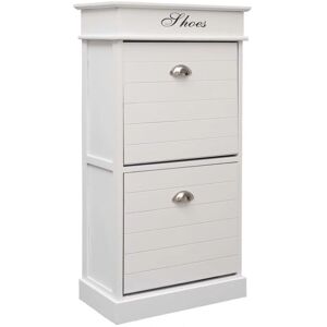 vidaXL White Paulownia Wood Shoe Cabinet - 98cm Storage Organiser vidaXL White Paulownia Wood Shoe Cabinet - 98cm Storage Organiser