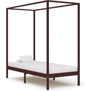 vidaXL Pine Wood Canopy Bed Frame Dark Brown 90x200cm Bedroom Furniture vidaXL Pine Wood Canopy Bed Frame Dark Brown 90x200cm Bedroom Furniture
