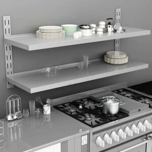 vidaXL Stainless Steel 2-Tier Wall Shelf - Wall Shelf vidaXL Stainless Steel 2-Tier Wall Shelf - Wall Shelf