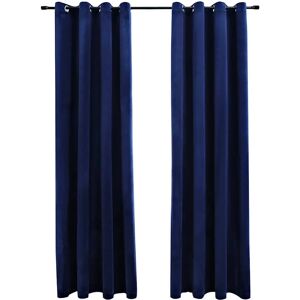 vidaXL 2x Blackout Curtains with Metal Rings Velvet Dark Blue - Curtain vidaXL 2x Blackout Curtains with Metal Rings Velvet Dark Blue - Curtain