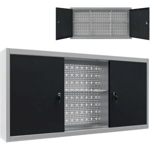 vidaXL Wall Mounted Tool Cabinet - Industrial Style Metal Grey Black vidaXL Wall Mounted Tool Cabinet - Industrial Style Metal Grey Black