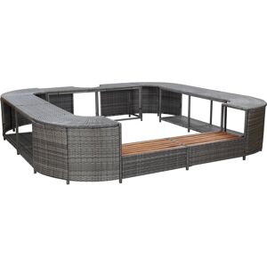 vidaXL Square Spa Surround Grey Poly Rattan Hot Tub Enclosures vidaXL Square Spa Surround Grey Poly Rattan Hot Tub Enclosures