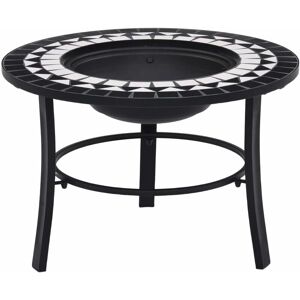 vidaXl Mosaic Fire Pit Black & White 68cm Ceramic Tile Firepit Garden Stove vidaXl Mosaic Fire Pit Black & White 68cm Ceramic Tile Firepit Garden Stove