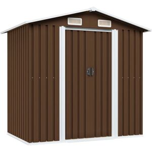 vidaXL Garden Storage Shed Brown 204x132x186 cm Steel - Garden Storage Shed vidaXL Garden Storage Shed Brown 204x132x186 cm Steel - Garden Storage Shed