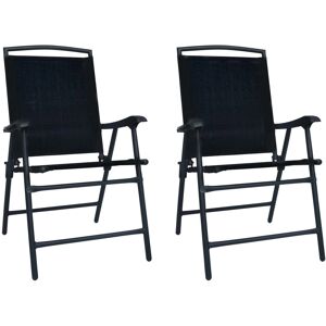 vidaXL Folding Garden Chairs - Set of 2 - Black - Garden Chairs vidaXL Folding Garden Chairs - Set of 2 - Black - Garden Chairs