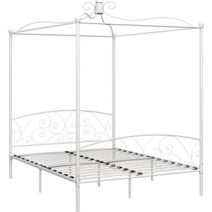 vidaXL White Metal Canopy Bed Frame 160x200cm - Bedroom Double Bed vidaXL White Metal Canopy Bed Frame 160x200cm - Bedroom Double Bed