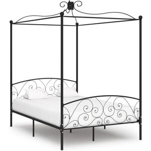 vidaXL Black Metal Canopy Bed Frame - Double Bed Furniture vidaXL Black Metal Canopy Bed Frame - Double Bed Furniture