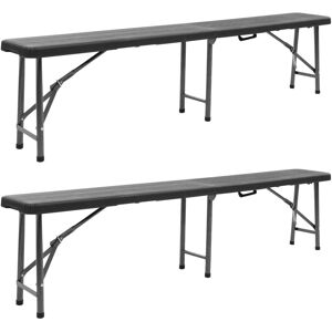 vidaXL 2x Folding Garden Benches HDPE Black 180cm Outdoor Seat vidaXL 2x Folding Garden Benches HDPE Black 180cm Outdoor Seat