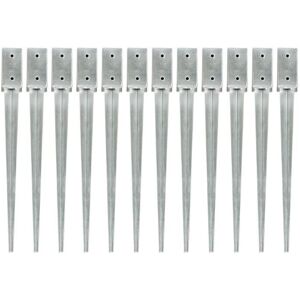 vidaXL Ground Spikes 12 pcs Silver 7x7x75 cm Galvanised Steel - Ground Spikes vidaXL Ground Spikes 12 pcs Silver 7x7x75 cm Galvanised Steel - Ground Spikes