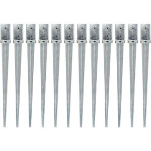 vidaXL Ground Spikes 12 pcs Silver 8x8x91 cm Galvanised Steel - Ground Spikes vidaXL Ground Spikes 12 pcs Silver 8x8x91 cm Galvanised Steel - Ground Spikes