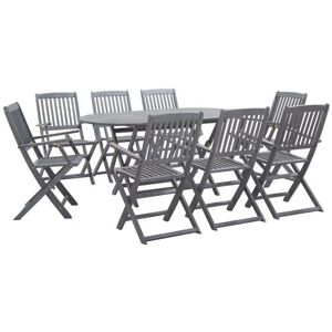 vidaXL 9 Piece Solid Acacia Garden Dining Set Grey Outdoor Table Chair - Garden Dining Set vidaXL 9 Piece Solid Acacia Garden Dining Set Grey Outdoor Table Chair - Garden Dining Set