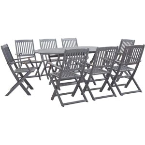 vidaXL 9 Piece Solid Acacia Garden Dining Set Grey Outdoor Table Chair - Garden Dining Set vidaXL 9 Piece Solid Acacia Garden Dining Set Grey Outdoor Table Chair - Garden Dining Set