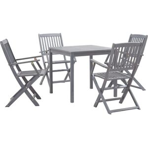 vidaXL 5 Piece Garden Dining Set Solid Acacia Wood Grey - Garden Dining Set vidaXL 5 Piece Garden Dining Set Solid Acacia Wood Grey - Garden Dining Set