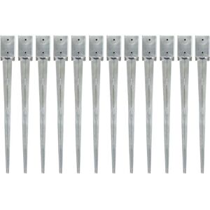 vidaXL Ground Spikes 12 pcs Silver 9x9x90 cm Galvanised Steel - Ground Spikes vidaXL Ground Spikes 12 pcs Silver 9x9x90 cm Galvanised Steel - Ground Spikes