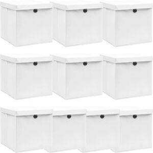 vidaXL 10 Storage Boxes with Lids White Fabric Garden Chests Cases Organisers - Storage Boxes vidaXL 10 Storage Boxes with Lids White Fabric Garden Chests Cases Organisers - Storage Boxes