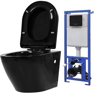VidaXL Wall Hung Toilet with Concealed Cistern Ceramic Black - Wall Hung Toilet VidaXL Wall Hung Toilet with Concealed Cistern Ceramic Black - Wall Hung Toilet