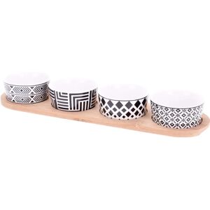 Set di servizio in bambù con 4 ciotole in ceramica Set di servizio in bambù con 4 ciotole in ceramica