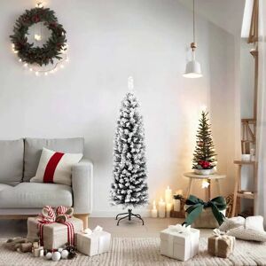 vidaXL Slim Artificial Christmas Tree with Flocked Snow Green - 150 cm - Christmas Tree vidaXL Slim Artificial Christmas Tree with Flocked Snow Green - 150 cm - Christmas Tree