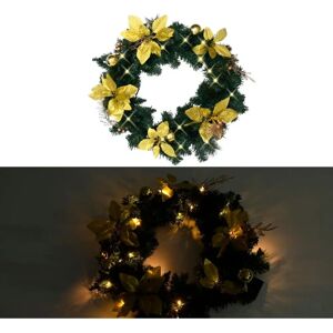 vidaXL Christmas Wreath with LED Lights Green PVC - Christmas Wreath vidaXL Christmas Wreath with LED Lights Green PVC - Christmas Wreath