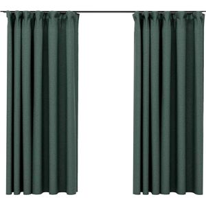 vidaXL 2x Linen-Look Blackout Curtains with Hooks Green - Curtain 140x175cm vidaXL 2x Linen-Look Blackout Curtains with Hooks Green - Curtain 140x175cm