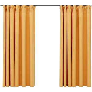 vidaXL Linen-Look Blackout Curtains with Hooks 2 pcs Yellow - Curtain vidaXL Linen-Look Blackout Curtains with Hooks 2 pcs Yellow - Curtain