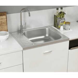 vidaXL Kitchen Sink with Drainer Set Silver 500x600x155 mm - Kitchen Sink vidaXL Kitchen Sink with Drainer Set Silver 500x600x155 mm - Kitchen Sink