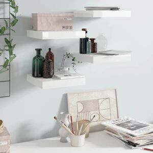 vidaXL 4x Floating Wall Shelves White MDF Display Storage - Wall Shelves vidaXL 4x Floating Wall Shelves White MDF Display Storage - Wall Shelves