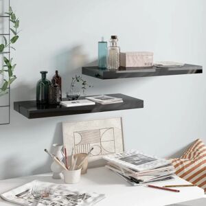 vidaXL 2x Floating Wall Shelves High Gloss Black - Wall Shelves vidaXL 2x Floating Wall Shelves High Gloss Black - Wall Shelves