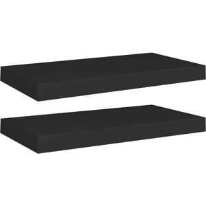 VidaXL 2x Floating Wall Shelves Black 50x23x3.8 cm MDF Display Bookcase Ledge - Wall Shelves VidaXL 2x Floating Wall Shelves Black 50x23x3.8 cm MDF Display Bookcase Ledge - Wall Shelves