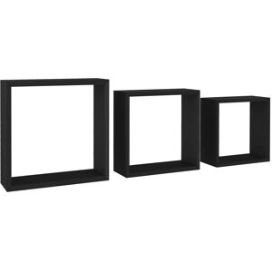vidaXL Wall Cube Shelves 3 pcs Black MDF - Wall Cube Shelves vidaXL Wall Cube Shelves 3 pcs Black MDF - Wall Cube Shelves