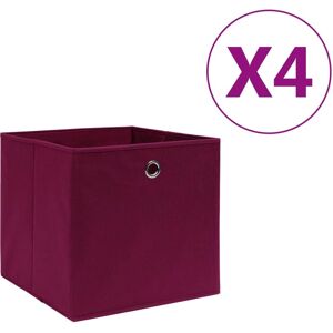 vidaXL 4 Storage Boxes Non-woven Fabric Dark Red - Storage Boxes vidaXL 4 Storage Boxes Non-woven Fabric Dark Red - Storage Boxes