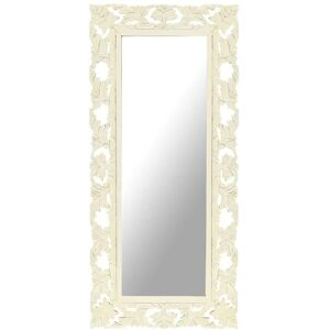 vidaXL Solid Mango Wood Hand Carved Mirror White Wooden Hall Makeup Accessory - Mirror vidaXL Solid Mango Wood Hand Carved Mirror White Wooden Hall Makeup Accessory - Mirror