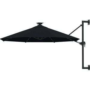 vidaXL Wall-mounted Parasol with LEDs and Metal Pole - 300 cm Black vidaXL Wall-mounted Parasol with LEDs and Metal Pole - 300 cm Black
