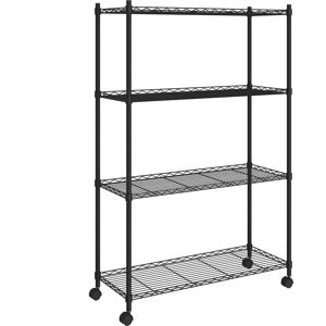 vidaXL Storage Shelf with Wheels - 4-Tier Steel Rack 200kg Black vidaXL Storage Shelf with Wheels - 4-Tier Steel Rack 200kg Black