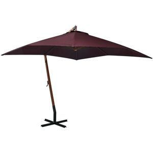 vidaXL Fir Wood Hanging Parasol with Pole Bordeaux Red - Garden Parasols vidaXL Fir Wood Hanging Parasol with Pole Bordeaux Red - Garden Parasols