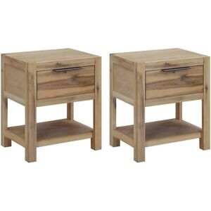 vidaXL 2x Solid Acacia Nightstands with Drawers - Nightstands vidaXL 2x Solid Acacia Nightstands with Drawers - Nightstands