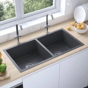 vidaXL Handgefertigte Küchenspüle Schwarz Edelstahl - Küchenbecken vidaXL Handgefertigte Küchenspüle Schwarz Edelstahl - Küchenbecken