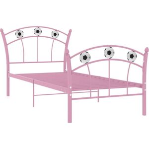 vidaXL Bed Frame with Football Design Pink Metal 90x200 cm - Bed Type vidaXL Bed Frame with Football Design Pink Metal 90x200 cm - Bed Type