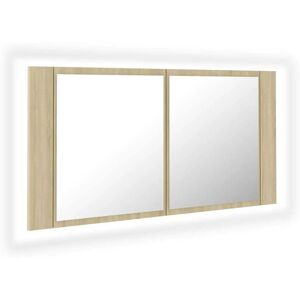 vidaXL Sonoma Oak LED Bathroom Mirror Cabinet 90x12x45 cm Acrylic Wall Mirror vidaXL Sonoma Oak LED Bathroom Mirror Cabinet 90x12x45 cm Acrylic Wall Mirror