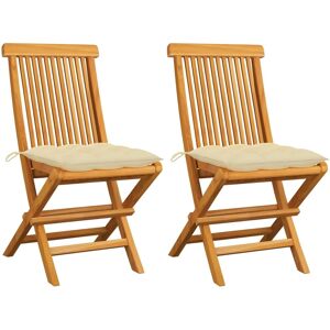 vidaXL Gartensessel - Teak, Weiße Kissen, Klappbar - Gartenstühle vidaXL Gartensessel - Teak, Weiße Kissen, Klappbar - Gartenstühle