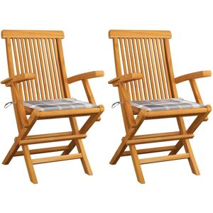 VIDAXL Gartensessel-Set - Klappbar Teak mit Grauen Kissen VIDAXL Gartensessel-Set - Klappbar Teak mit Grauen Kissen