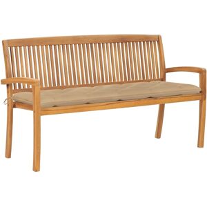 Maisonchic Teak Gartenbank - Stapelbar, Beigekissen - Gartendekoration Maisonchic Teak Gartenbank - Stapelbar, Beigekissen - Gartendekoration