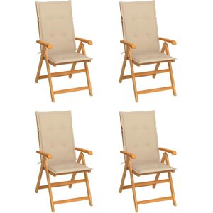 VidaXL Gartensessel Teak Beige - Faltbar, Verstellbarer Rücken, 4er-Set VidaXL Gartensessel Teak Beige - Faltbar, Verstellbarer Rücken, 4er-Set