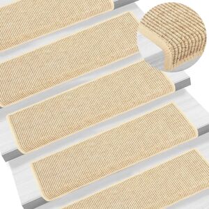 vidaXL Light Beige Sisal-Look Self-Adhesive Stair Mats - 15 pcs vidaXL Light Beige Sisal-Look Self-Adhesive Stair Mats - 15 pcs