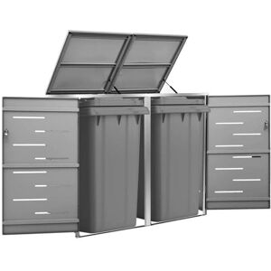 vidaXL Double Wheelie Bin Shed Stainless Steel Outdoor Garbage Waste Shed - Garden Storage vidaXL Double Wheelie Bin Shed Stainless Steel Outdoor Garbage Waste Shed - Garden Storage