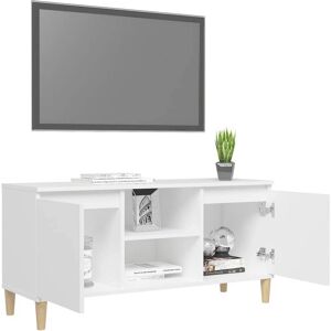 vidaXL White TV Cabinet with Solid Wood Legs - Modern Storage Solution vidaXL White TV Cabinet with Solid Wood Legs - Modern Storage Solution