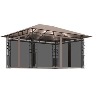 vidaXL Gazebo with Mosquito Net&LED String Lights - 4x3x2.73m - Taupe vidaXL Gazebo with Mosquito Net&LED String Lights - 4x3x2.73m - Taupe