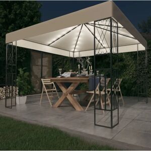 vidaXL Gazebo with LED String Lights 3x3 m Cream Fabric Outdoor Sunshade - Gazebo vidaXL Gazebo with LED String Lights 3x3 m Cream Fabric Outdoor Sunshade - Gazebo