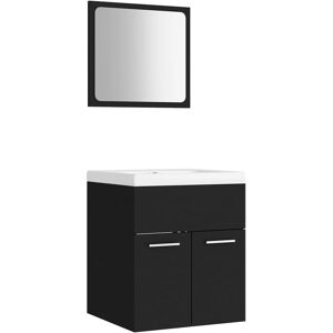 vidaXL Bathroom Furniture Set Black Engineered Wood - Bathroom Set vidaXL Bathroom Furniture Set Black Engineered Wood - Bathroom Set