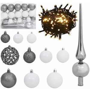 vidaXL Christmas Ball Set 61 Piece with Peak & 150 LEDs White & Grey - Christmas Ball Set vidaXL Christmas Ball Set 61 Piece with Peak & 150 LEDs White & Grey - Christmas Ball Set